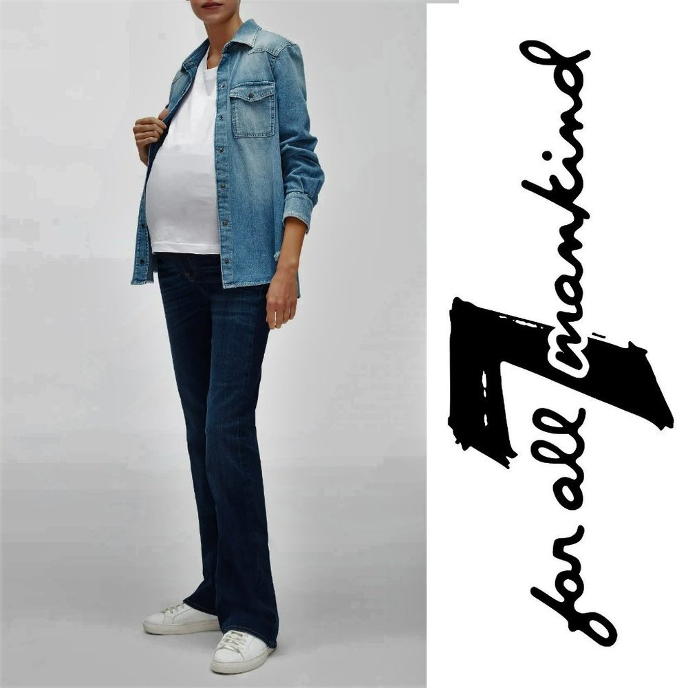 7 FOR ALL MANKIND Maternity Jeans Womens 27 Dark Rinse $198 Bootcut Designer EUC